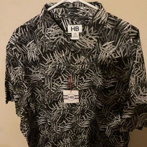 HB Men's Leaf Patterned Shirt - Black and Gray